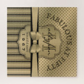 第50誕生日のシャンペンの金ゴールドの水玉模様のストライプの弓 ジグソーパズル (横)