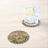 第50誕生日のシャンペンの金ゴールドの水玉模様のストライプの弓 ラウンドペーパーコースター (インサイチュ)