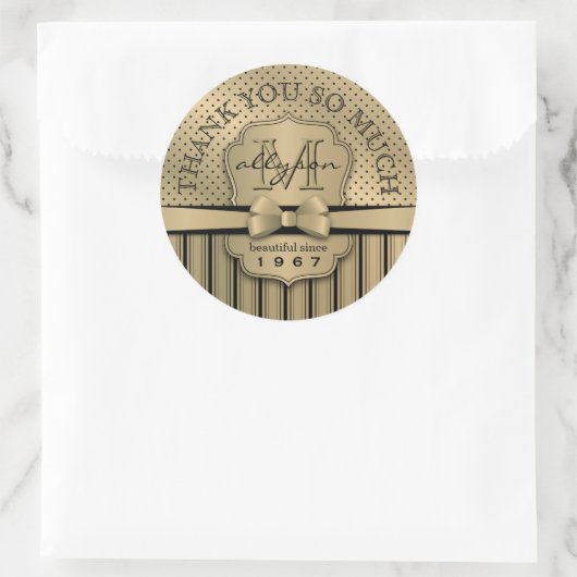 第50誕生日のシャンペンの金ゴールドの水玉模様Sありがとう ラウンドシール (バッグ)