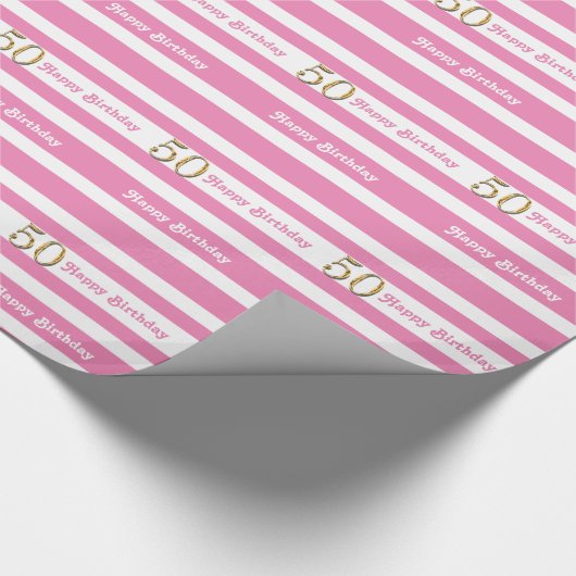 第50誕生日のピンクの金ゴールドの女性 ラッピングペーパー (角)