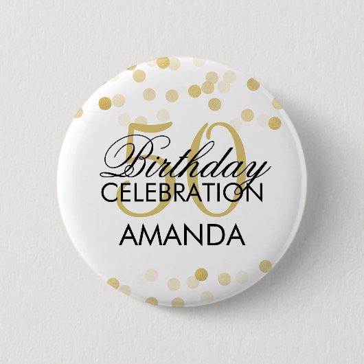 第50誕生日のフェイクな金ゴールドホイルのグリッターライト 缶バッジ (正面)