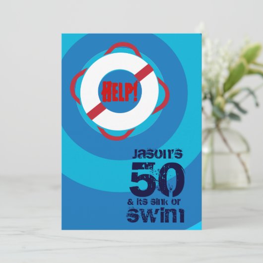 第50誕生日のプールのパーティの招待状 招待状 (スタンド正面)