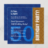 第50誕生日のモダンなロイヤルブルーおよび青銅V08 招待状 (正面/裏面)