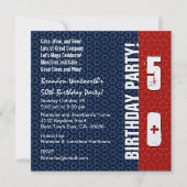 第50誕生日のモダンな赤白青は金属を主演します 招待状 (正面)