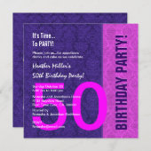 第50誕生日のモダン色と銀 招待状 (正面/裏面)