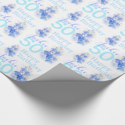 第50誕生日のロベリアの青によって示されるギフト用包装紙 ラッピングペーパー (角)