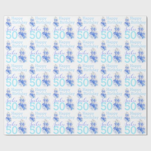 第50誕生日のロベリアの青によって示されるギフト用包装紙 ラッピングペーパー (フラット)