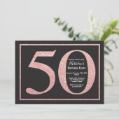 第50誕生日のローズピンクの金ゴールドのグリッターの黒板 招待状 (スタンド正面)