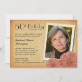 第50誕生日のヴィンテージのデイジーの写真の招待状 招待状 (正面)