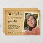 第50誕生日のヴィンテージのデイジーの写真の招待状 招待状 (正面/裏面)