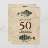 第50誕生日のヴィンテージの水彩画の魚 招待状 (正面/裏面)