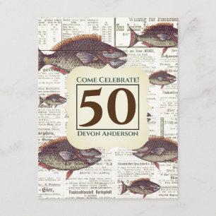 第50誕生日のヴィンテージドイツ新聞魚 招待状