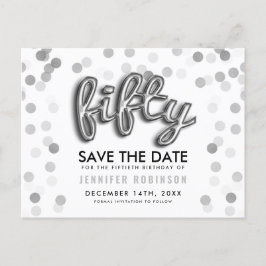 第50誕生日の保存日付の銀の気球のグリッター 案内ポストカード