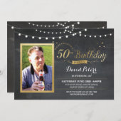 第50誕生日の写真のチョークの素朴な金ゴールドの招待状 招待状 (正面/裏面)