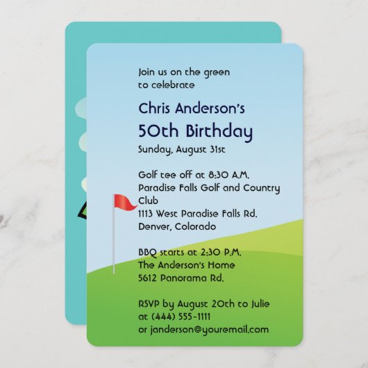 第50誕生日の招待をゴルフをして下さい 招待状 (正面/裏面)