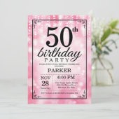 第50誕生日の招待状のピンクのグリッター 招待状 (スタンド正面)