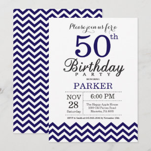 第50誕生日の招待状の濃紺シェブロン 招待状