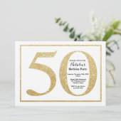 第50誕生日の招待状の金ゴールドのグリッター 招待状 (スタンド正面)