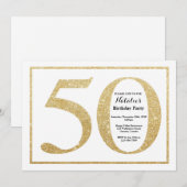 第50誕生日の招待状の金ゴールドのグリッター 招待状 (正面/裏面)