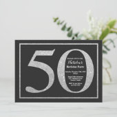 第50誕生日の招待状の銀のグリッターの黒板 招待状 (スタンド正面)