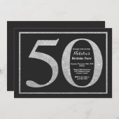 第50誕生日の招待状の銀のグリッターの黒板 招待状 (正面/裏面)