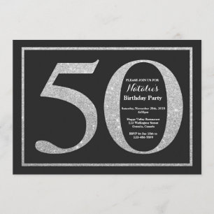 第50誕生日の招待状の銀のグリッターの黒板 招待状