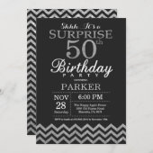 第50誕生日の招待状の銀のグリッターを驚かして下さい 招待状 (正面/裏面)