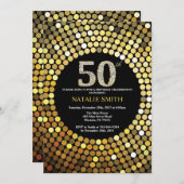 第50誕生日の招待状の黒および金ゴールドのグリッター 招待状 (正面/裏面)