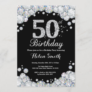 第50誕生日の招待状の黒板の銀のダイヤモンド 招待状