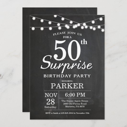 第50誕生日の招待状の黒板を驚かして下さい 招待状 (正面/裏面)