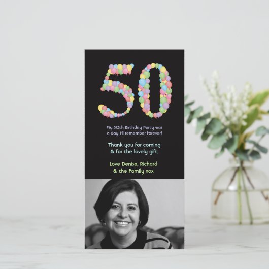 第50誕生日の気球は写真カード感謝していしています サンキューカード (スタンド正面)