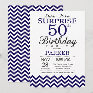 第50誕生日の濃紺シェブロンを驚かして下さい 招待状