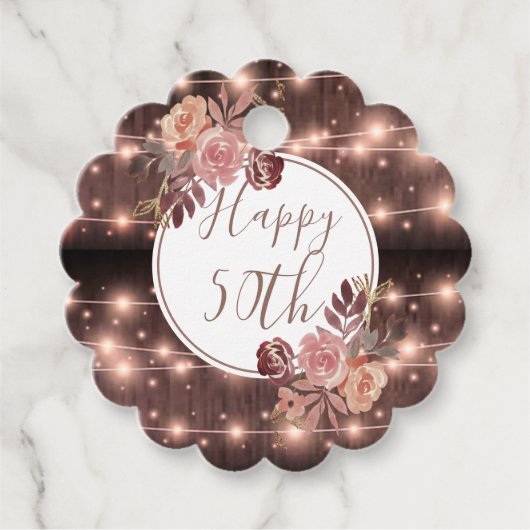 第50誕生日の白熱［赤熱］光を放つストリングライトのギフトまたは フェイバータグ (正面)