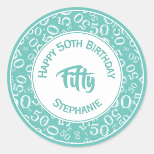 第50誕生日の第50パターンティール（緑がかった色）および白 ラウンドシール