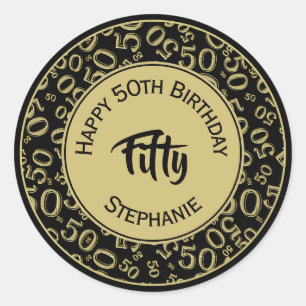 第50誕生日の第50パターン黒および金ゴールド ラウンドシール