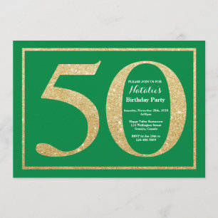 第50誕生日の緑および金ゴールドのグリッター 招待状