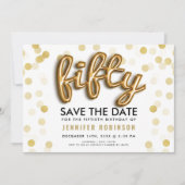 第50誕生日の金ゴールドの気球のグリッターの紙吹雪 招待状 (正面)