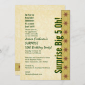 第50誕生日の金ゴールドの緑の星B382を驚かして下さい 招待状 (正面/裏面)