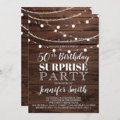 第50誕生日の驚きの素朴な木製のひもライト 招待状 (正面/裏面)