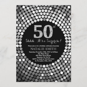 第50誕生日の黒および銀のグリッターを驚かして下さい 招待状