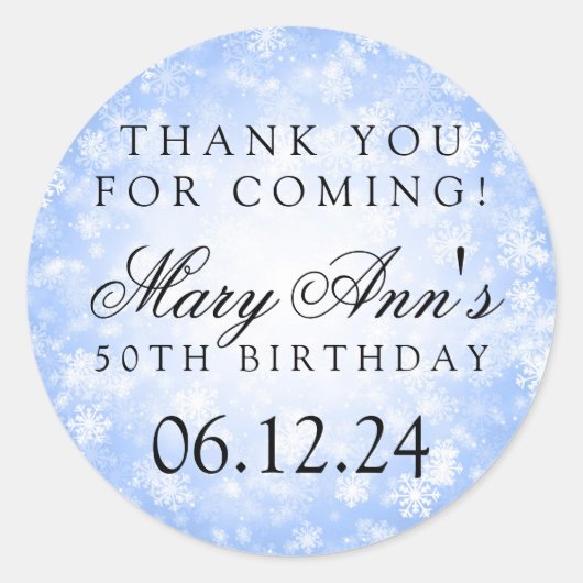 第50誕生日は青い冬の不思議の国感謝していしています ラウンドシール (正面)