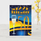 第50誕生日ろう言語ハッピーバースデーグリーチン カード (黄色い花)