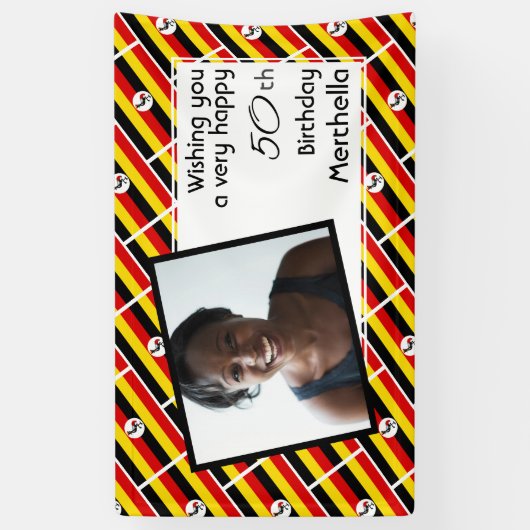 第50誕生日ウガンダ国旗のカスタム写真 横断幕 (縦)