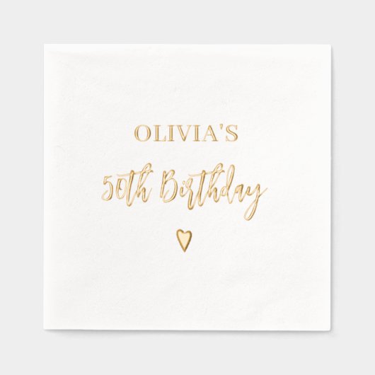 第50誕生日エレガントハート金ゴールド 箔ナプキン (正面)