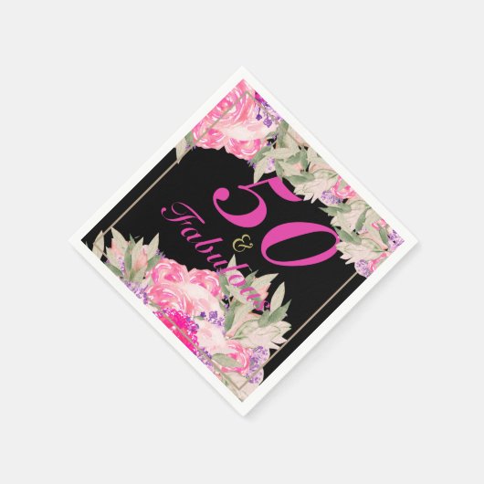 第50誕生日エレガントフローラバラ招待状 スタンダードカクテルナプキン (角)