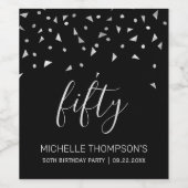 第50誕生日エレガントブモダンルシルバー紙吹雪 ワインラベル (シングルラベル)