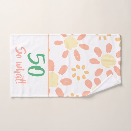 第50誕生日オレンおもしろいジ水彩フローラ バスタオルセット (ハンドタオル)