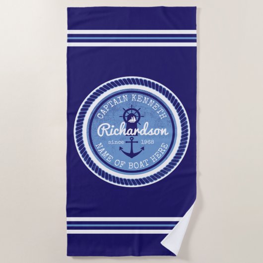 第50誕生日キャプテンロープ航海のいかりヘルム ビーチタオル (正面)