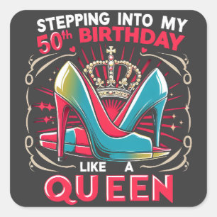 第50誕生日クイーンハッピー50年女性 スクエアシール
