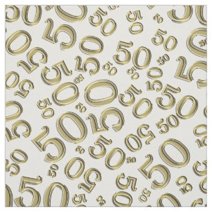 第50誕生日クールな数パターン金ゴールドおよび白 ファブリック